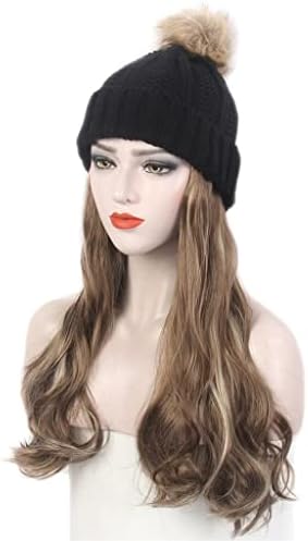 N / modni evropski i američki ženski šešir za kosu jedan crni pleteni šešir perika duga kovrčava smeđa perika i šešir jedan