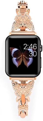 Dizajniran za Apple Watch Band Slatka luksuzna narukvica od nehrđajućeg metala za žene 38/40 / 41mm Elegantna narukvica sa sjajnim dijamantskim leptirnim nakitom Podesivi remen za iWatch 7 6 5 4 3 2 1 SE