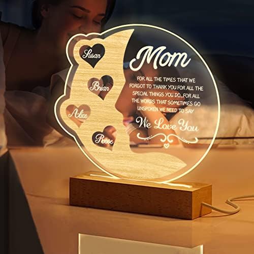 Majčin dan pokloni za mamu od kćerke sina personalizovano noćno svetlo sa porodičnim imenima za decu prilagođena