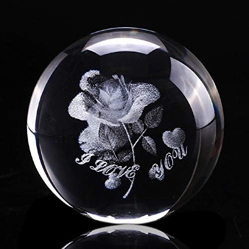 Looqin 6cm Crystal ruža s bazom 3D minijaturni cvijet Sklapa sfera laserski gravirani globus poklon vjenčani