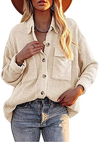 KCJGIKPOK Ženska dugme za corduroy dolje majice Ležerne prilike dugih rukava prevelizirane bluze nalaze natužnu jaknu sa džepovima