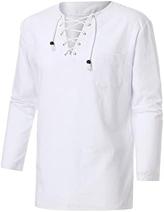 Muška majica od punog posteljina Popover majica V izrez Ležerne prilike za čipke dugih rukava Moda