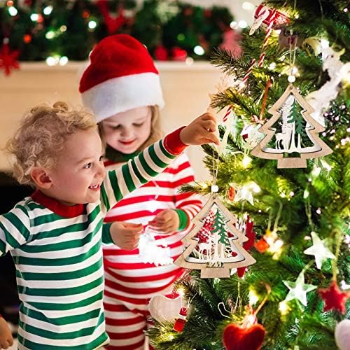 Soimiss 2 kom božićno drvce viseći ukras Drveni šuplji dvostruki viseći dekor