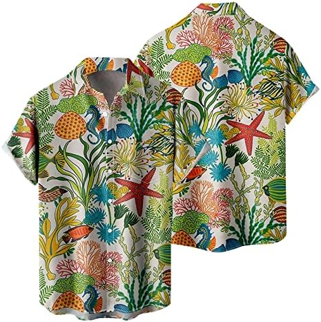 ZDDO MENS Havajski majice, ljetno plaže s kratkim rukavima Ovratnik od kratkih rukava Cvjetni print opušteni fit aloha majica