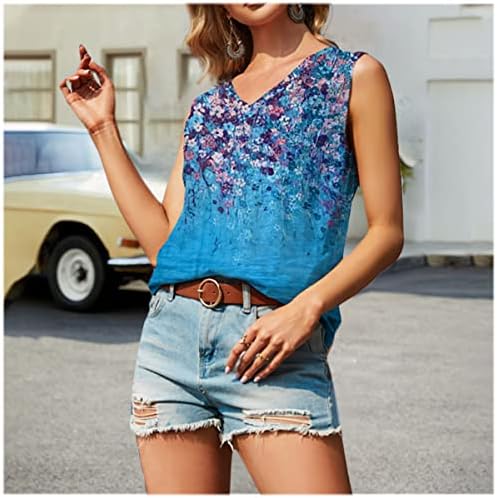 Nxxyeel ženske košulje bez rukava V izrez Casual majice Šareni cvijet od tiskanog prsluka ljeto