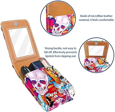 Hearts Skull Flowers And Butterfly Leather Makeup ruž za usne sa ogledalom Mini makeup Bag Daily Touch-up