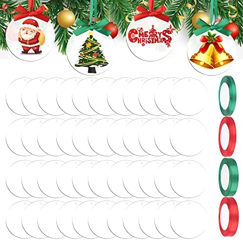 50 komada 3.5 Božićni akrilni ukrasi čistim okrugli akrilni diskovi Božićni viseći ukrasi prazne akrilne