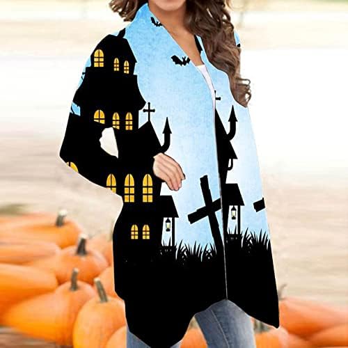 Ženski s dugim rukavima otvorene prednje kardigan dame Halloween 3D tiskani vintage kaput casual modne pulove
