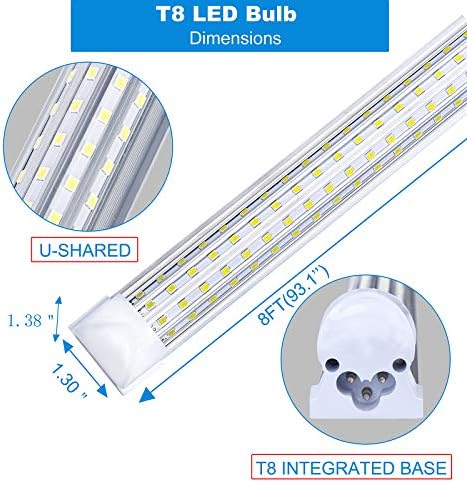 20-pakovanje, 8ft LED shop svjetlo, 144W 6000K T8 Integrirana LED cijev, 14500LM Super svijetla, 4 reda