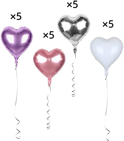 Autupy 20pcs Pearl ljubičasti baloni u obliku srca u obliku srca 18 inčni srebrni bijeli srčani