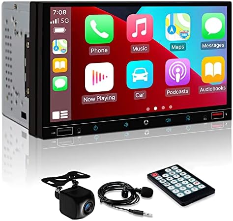 Dvostruka din Car Stereo za Apple Carplay & Android Auto sa glasovnom kontrolom .7 inčni kapacitivni HD ekran s ogledalom, vodootporna sigurnosna kopija, subwoofer, Bluetooth, SWC / AM / FM 2USB