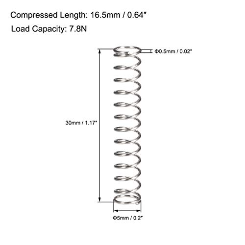 Uxcell kompresioni proljeće, 304 nehrđajući čelik, 5 mm od, 0,5 mm Žičana veličina, 5,5 mm komprimirana