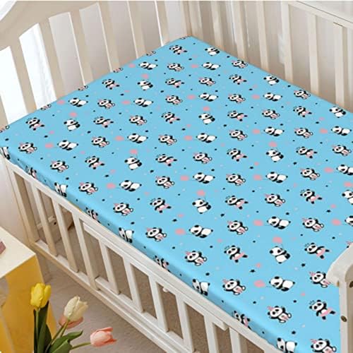Opremljeni lim sa pandama, standardni madrac sa krevetom ugrađeni list meki i prozračni krevet za bebe za dječake, 28 x52, blijedo plavo blijedo ružičasti ugljen sivi bijeli