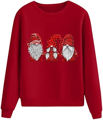 Beuu Gnome Print dugih rukava plus veličine T majice Žene vesele božićne dukseve Ležerne prilike za vrat Xmas pulover vrhove