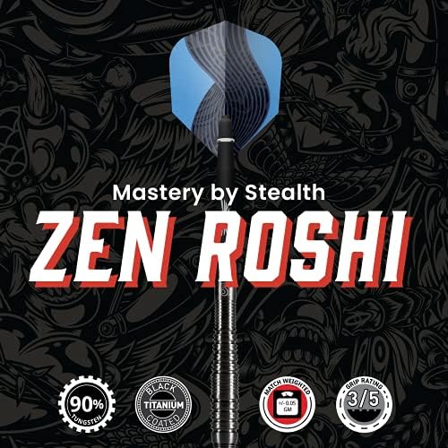 Shot! Darts Zen Roshi 90% Tungsten Pro Backing Darts Steel Set tipa, Professional - Napravljen na Novom Zelandu