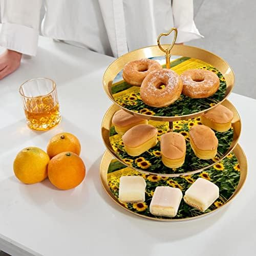 Lyetny 3-tier desert torta od zlatnog cupcake Kolačice za pecivosti za čajnu zabavu, vjenčanje i rođendan, velike suncokretove polje sa oblacima