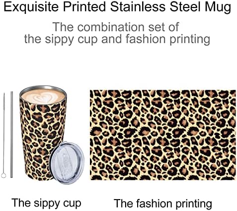 Leopard Print Tumbler, Cheetah Cup sa poklopcem i slamom, 20 oz Izolirana voda od nehrđajućeg čelika LEOpard poklon