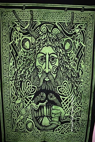 Tradicionalni Jaipur Tie Dye Celtic Greenman umjetnički Poster za zid lica, Keltski zidni dekor,