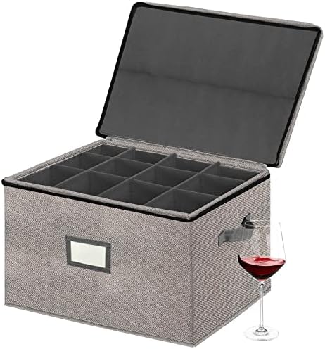 Xmasorme stemware storage Cases, Wine Glass Storage Box kontejneri Hard Shell Crystal glassware Case za 12 čaša za crno vino, sa prozorom za etikete, ručke za selidbu, skladištenje, Piknici
