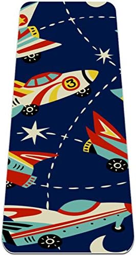 Siebzeh Cartoon Space Cars Navy Background Premium Thick Yoga Mat Eco Friendly Rubber Health & amp; fitnes