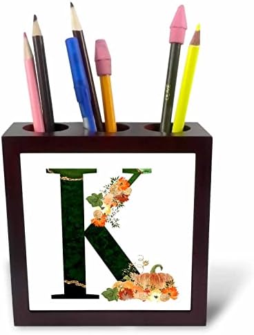 3drose prilično jesen cvijeće i bundeve Monogram početni držači za olovku K - Tile