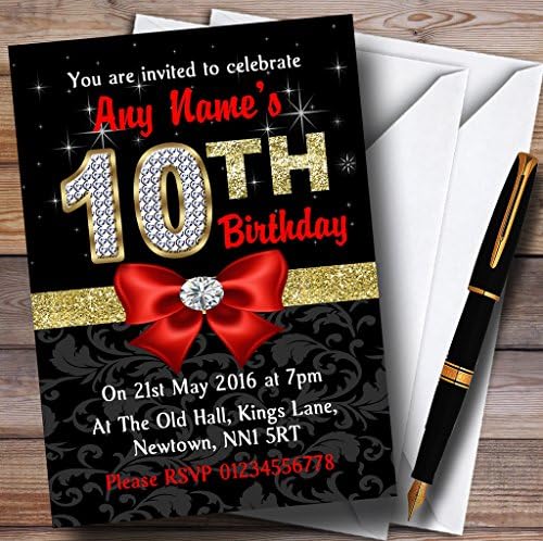 The Card Zoo crveni crni zlatni dijamant 10. rođendanski rođendan Personalizirane pozivnice