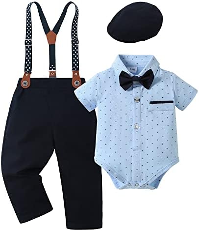 Yallet Baby Boy Dinet Set dojenčad TUXEDO Dugi rukav Gentleman odijelo + Beret Hat + Suspender Hlače + Bowtie 0-18m