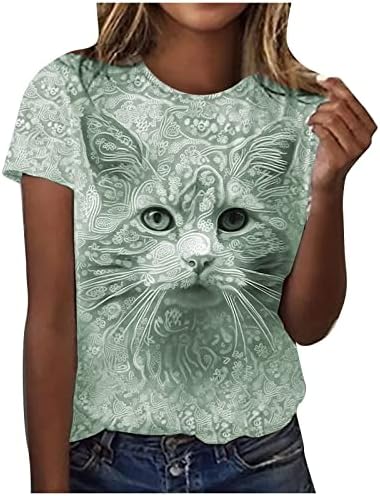 Teen Girl Crewneck Tees Bluzes Majice za ženske kratkih rukava Cat Print Kawaii Ljetni Fall Tees Odjeća