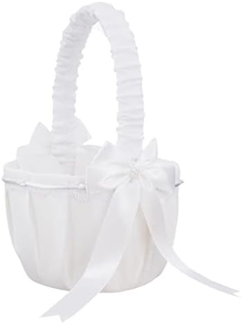 Jkuywx elegantna vjenčana cvjetna djevojka korpa Bijela slatka satenska držač prsten jastuk za čuvanje zabave dekoracija