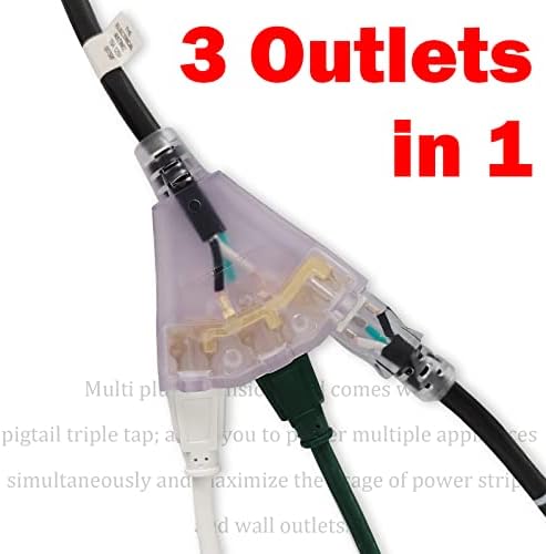 EP 50 FT rasvijetljeni vanjski kabl sa 3 električna utičnica - 12/3 SJTW teška crna produžetka kabla sa