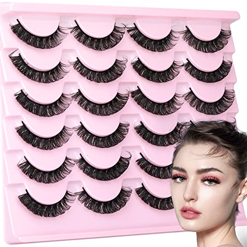 wiwoseo Russian Strip Lashes D Curly Natural Extension Faux Mink Lashes Wispy Fluffy Volume Russian