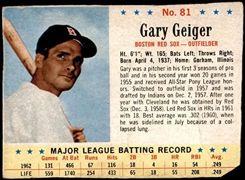 1963 Post Cereal # 81 Gary Geiger Boston Red Sox Fair Red Sox