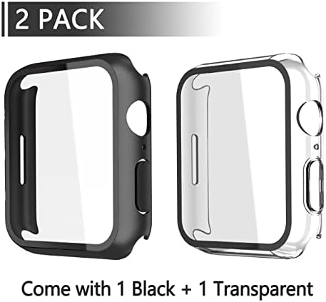 Misxi 2 Pack PC Case sa kaljenim staklom zaštitnik ekrana kompatibilan sa Apple Watch serijom 8/7 45mm, Ultra tankim ukupnim zaštitnim poklopcem otpornim na ogrebotine za iWatch S8/S7, 1 Crni+1 transparentan