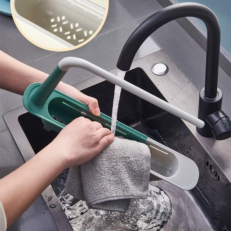 SMLJLQ kuhinjski sudoper Skladišni nosač teleskopska košarica za odvod krpe za završnu obradu stalak za pranje posuđa za pranje posuđa