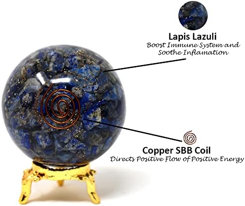 Aashita Creations Lapis Lazuli Orgone sfere s držačem - prirodno rezbareno 50-60 mm