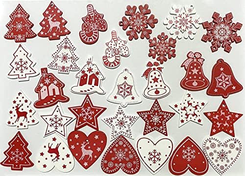 30 kom Slatki crveni drveni božićni ukrasi, božićni ukrasi bijelog drva, seoska kuća rustikalni odmor od