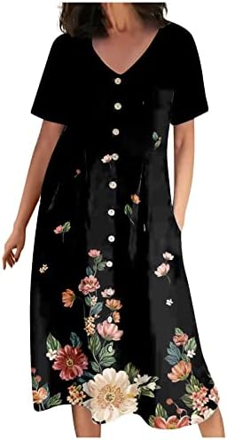 QFVZHY ženske proljetne haljine 2023 Ležerno cvjetno tiskovi s cvjetnim print V izrez kratkim rukavima pamučne haljine haljine elegantne