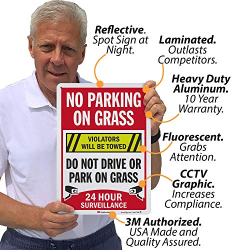 SmartSign bez parkiranja na travi - 24-satni nadzor, ne vozite ili parkirate na travi znak | 10 x 14 3M inženjerski razrek reflektirajućeg aluminija