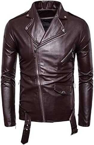 Kožne motociklističke jakne za muškarce Faux PU Leather rever Moto Jacket Vintage asimetrični bajkerski kaput sa patentnim zatvaračem