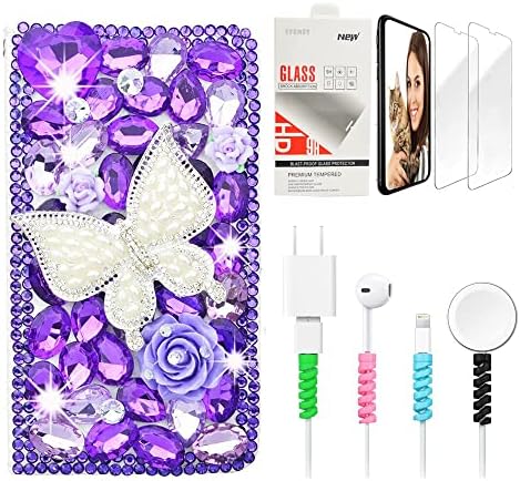 STENES Bling Wallet futrola za telefon kompatibilna sa Samsung Galaxy Note 20 Ultra - Stylish-3D ručno rađena kožna navlaka Pearl Butterfly Flowers sa zaštitom ekrana & amp; zaštita kabla-ljubičasta