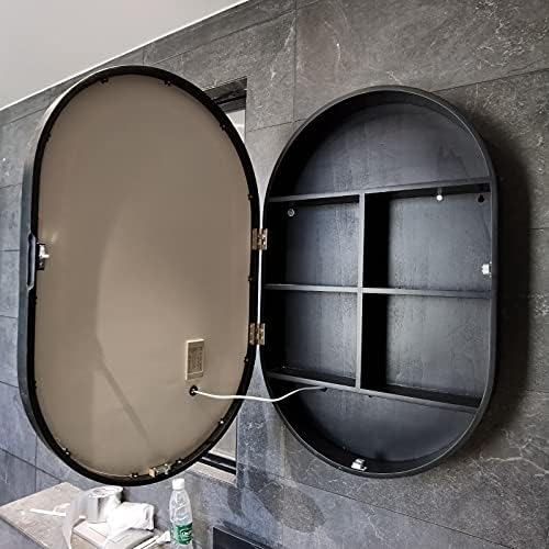RAZZUM ogledalo drveni ogledalo kupatilo ormar sa LED svjetlom, 80×50cm Ovalni zidni ormar sa Demister funkcijom,zidna