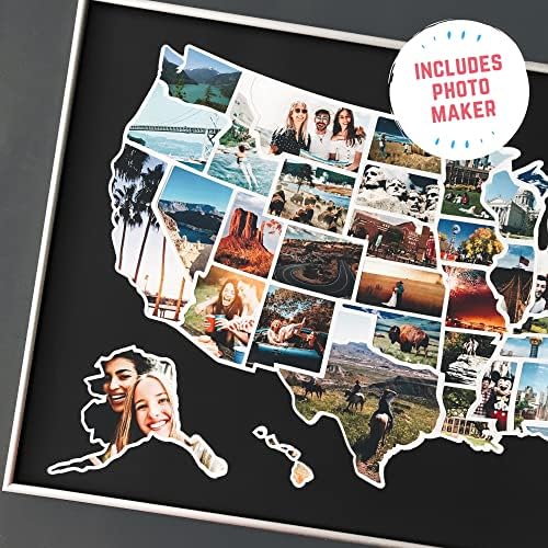 USA Photo Map - 50 država putna karta - 24 x 36 in - Prepisiva dvoslojna karta-napravljena od fleksibilnog vinila - Neuramljena-uključuje Photo Maker-Black