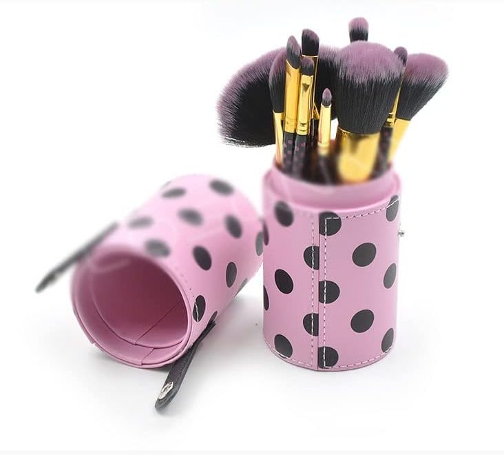 IRDFWH 11 komada ružičaste tačke crne drvene ručke za šminkanje četkica za osnivanje četkica za čišćenje kozmetičkih