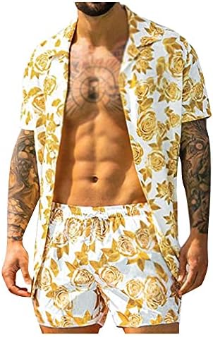 Xjjzs muški ljetni set, ljeto tisak kratkih rukava rever majica Plaža kratke hlače Ležerna muška