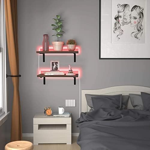 Lesenično pulo drveta za pluto drvo s RGB LED svjetlom za dom dekor, zidne police sa RGB stražnjom rasvjetom, 17-inčne duge, viseće zidne police za zidni dekor, spavaća soba, dnevni boravak, kupaonica 2 paket