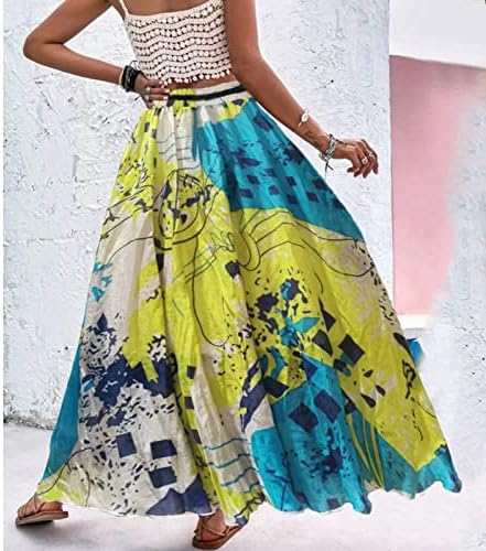 Žene Ljeto dvostruko tkanina Maxi suknja Atletski elastični visoki struk cvjetni boho maxi suknja casual crtaocking a linija duge suknje