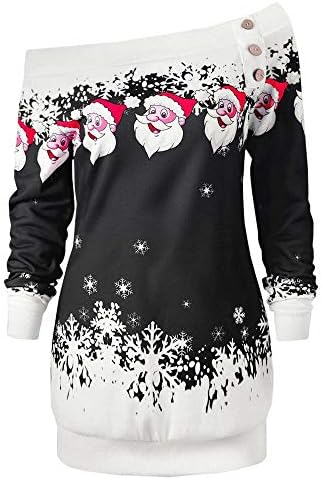 Rukovanje Plus Veličina za ženska sretan božićni vrhovi Xmas Santa Snowflake Print Girls Girls Jedna ramena bluza