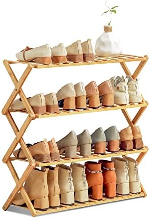 Mandorra bambusov stalak za cipele 4 razina prostora Spremanje slobodnog stojećih polica za cipele Nije montaža Sklopivi držač za pohranu cipela za ormar za hodnik kupaonica dnevna soba spavaća soba, balkon, sklopivi