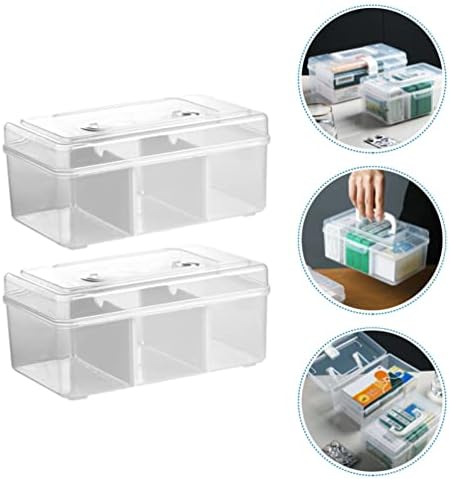 Cabilock Clear Container Clear Container 2pcs Plastična kompleta za pohranu Prvi za skladištenje Kućna Medicina za lijekove CHEST košara Početna Prazna kutija za prenosni okvir sa kanti za skladištenje ladica