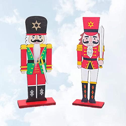 PRETYZOOM Puppets 2kom drveni Orašar Ornament Božić Nutcracker figure vojnik lutkarska igračka za